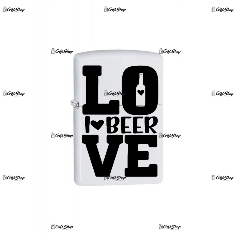 I love beer, bricheta metalica gravata laser cu mesaj